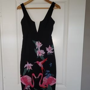 House of CB Embroidered Flamingo Black Dress